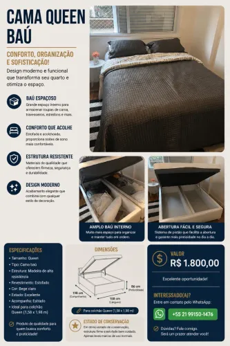 Cama Queen Baú - espaçosa e muito bem conservada