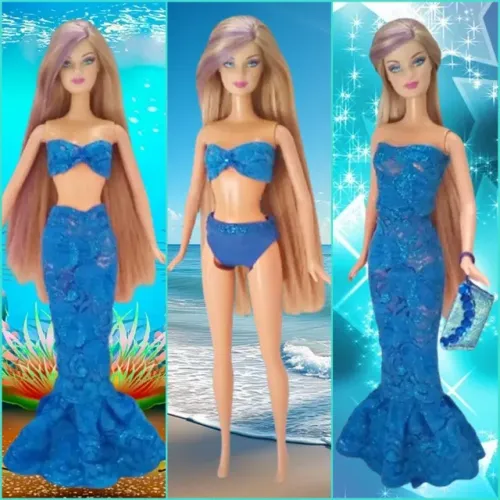 Roupa de sereia para boneca Barbie e similares