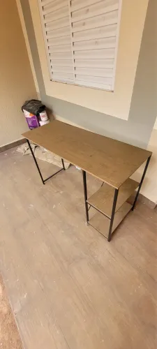 Mesa Escrivaninha Mesa Office Estudo Estilo Industrial Cor Preto Imbuia