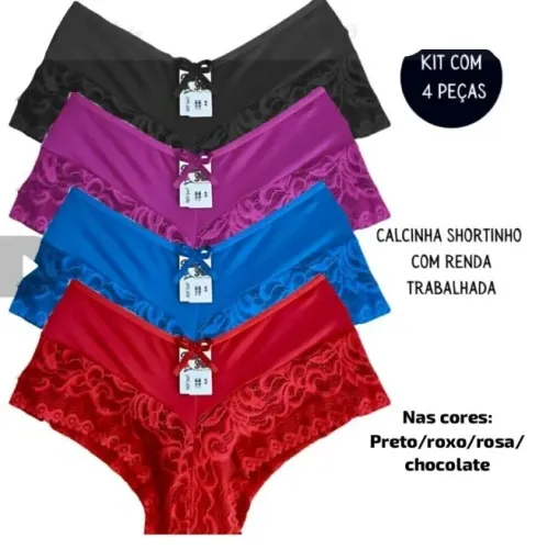 Kit 4 Calcinhas Renda Box Shortinho Cueca Feminina Luxo M Nova