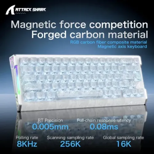 TECLADO ATTACK SHARK R68HE ICE NINJA FIBRA DE CARBONO 8000HZ RT MAGNÉTICO NOVO NA CAIXA