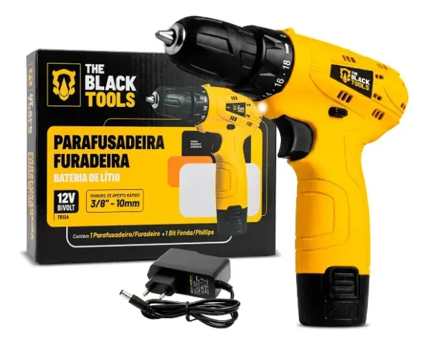 Parafusadeira Furadeira The Black Tools TB12A 3/8 a Bateria Cor Amarelo Frequência 60Hz cl
