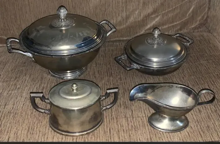 conjunto fracalanza de metal espessurado a prata vintage anos 60/70