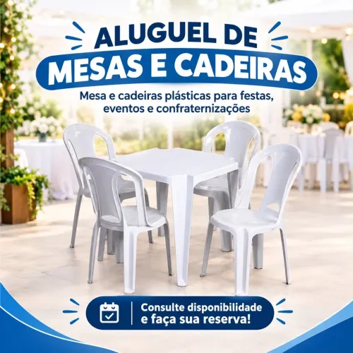 Aluga-se mesa e cadeira de plástico