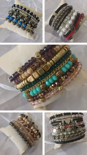 Pulseiras , gargantilhas e tornozeleiras em macramé com cristais e pedras naturais ,