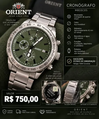 Relógio Orient Cronógrafo- Verde Militar