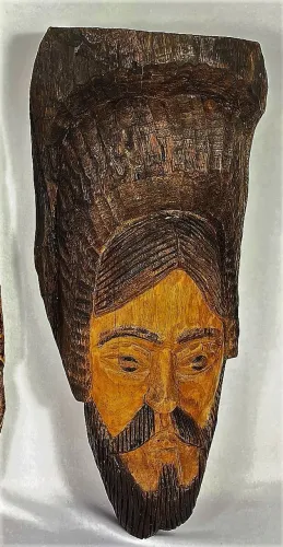 Grande pesada talha parede entalhado em bloco madeira patinada no feitio de rosto homem