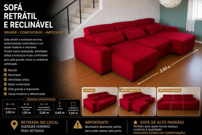 Sofa Retratil e Reclinavel Gigante Vermelho - Impecável 