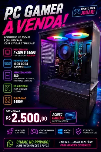 Pc Gamer Ryzen 5 16Gb SSD GPU AMD