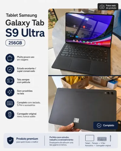Samsung Galaxy Tab S9 Ultra 256GB | S Pen + Teclado | Completo e Impecável