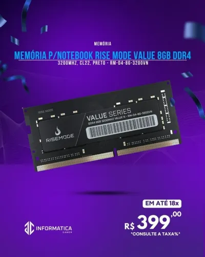 MÉMORIA RAM P/NOTEBOOK RISE MODE VALUE 8GB DDR4