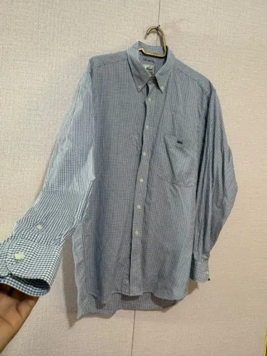 camisa manga longa lacoste quadriculada azul