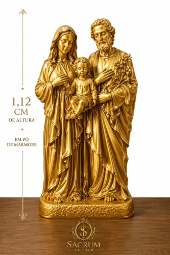 Sagrada Família dourada em pó de mármore 1 metro e 12cm