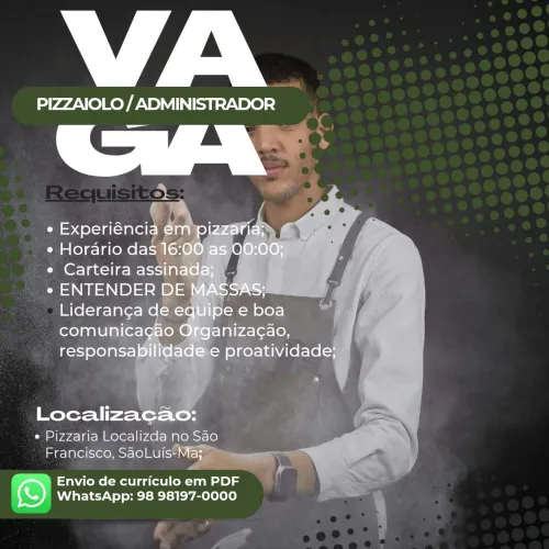 VAGA DE EMPREGO PARA PIZZAIOLO