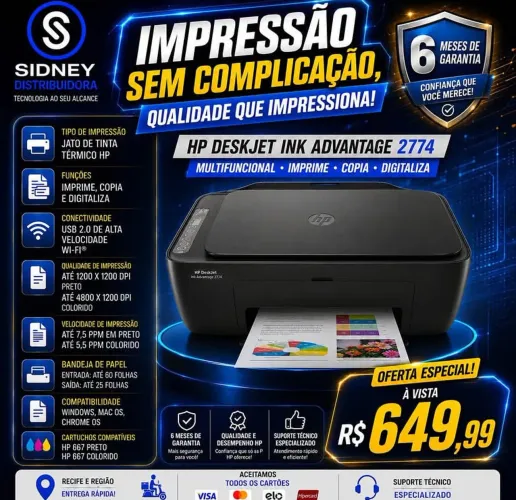 ? Impressora Multifuncional HP DeskJet Ink Advantage 2774
