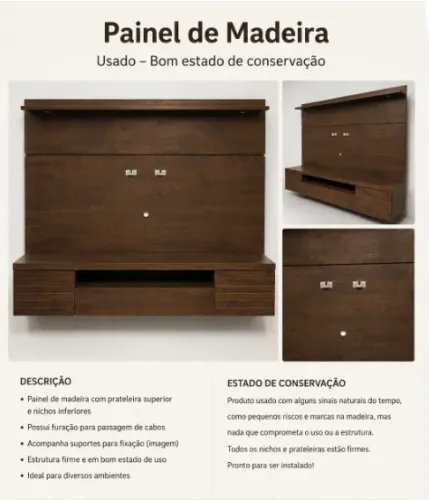 Painel para Sala em Madeira com Nichos e Prateleira