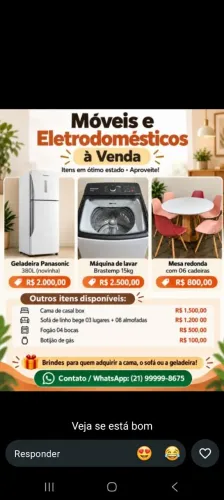 Cama, mesa, máquina de lavar geladeira