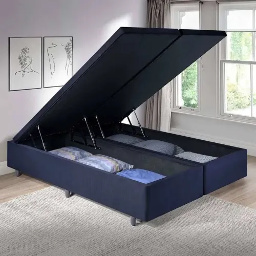 Cama Baú Queen 158cm X198cm em Suede Madeira em Eucalipto / pronta entrega 