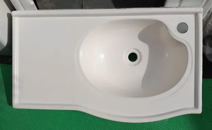 Pia Média Para Banheiro Em Mármore Sintético - 58 cm X 34 cm X 11 cm