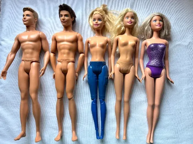 5 Bonecos Barbie e Ken Mattel - Inclui Ken Articulado e Modelos para Customizar