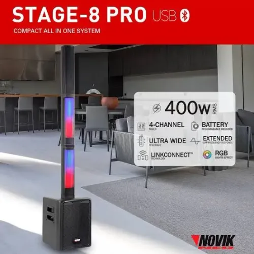Caixa de Som Ativa Novik Stage 8 Pro Bateria