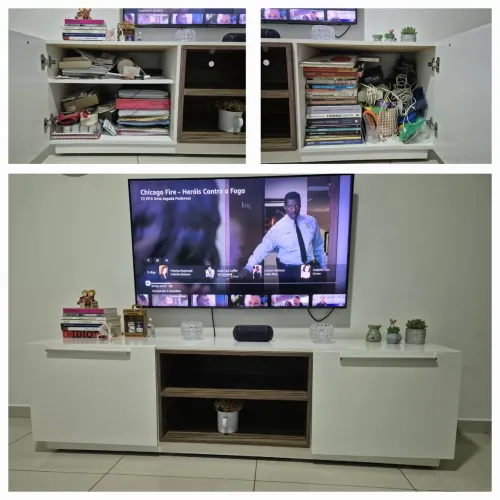 Rack 180 cm branco com nichos e portas - ótimo estado