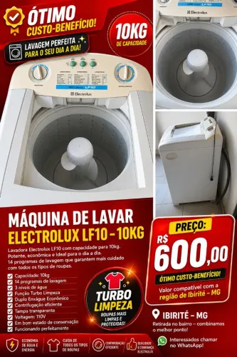 Máquina de Lavar Electrolux LF10 - 10kg | R$ 600