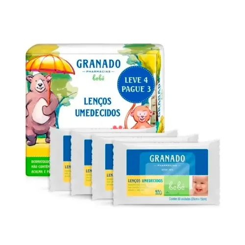 Kit 4 Lenços Umedecidos Granado Bebê Baby Hipoalergênico 200 Unidades - CM0018
