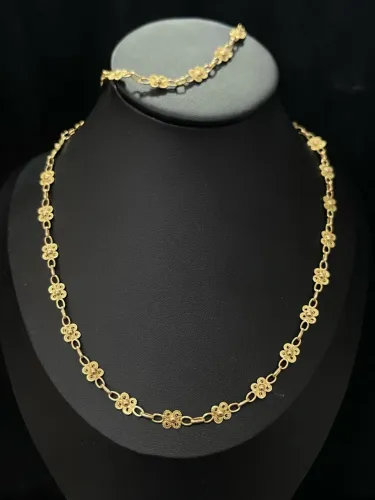 Corrente e Pulseira Flor Maciço de ouro 18k procedência garantia eterna