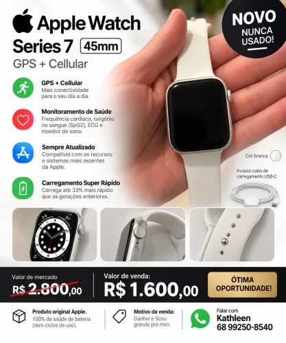 Relógio Apple 7 45mm NOVO-Nunca usado