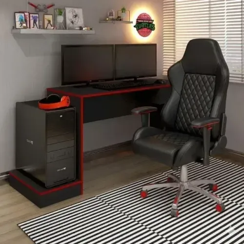 Mesa Gamer Preto/Vermelho Nilo | Setup Completo