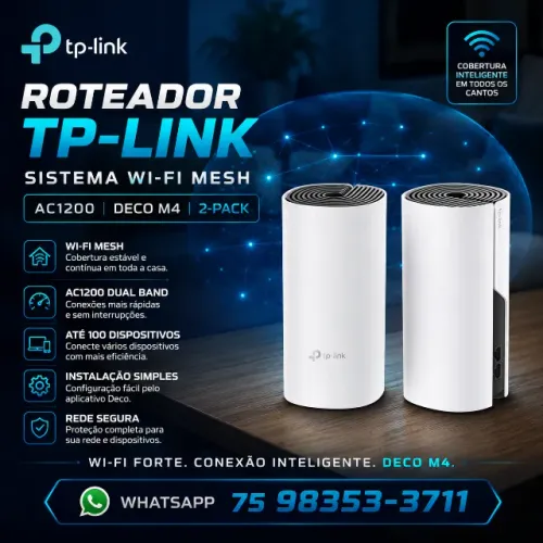Roteador TP-Link Sistema Wi-Fi Mesh, AC1200, Deco M4, 2-pack.