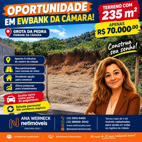 TERRENO 235M² EM EWBANK DA CÂMARA R$70 MIL! ACEITA CARRO!