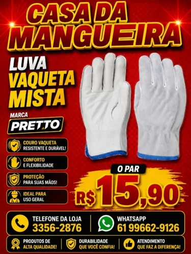 LUVA VAQUETA MISTA TAM M- MARCA PRETTO