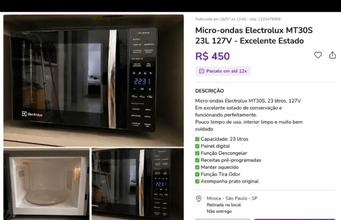 Micro-ondas Electrolux MT30S de 23 litros e 127V