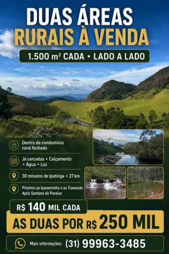 Áreas a venda em condomínio fechado (Rural).