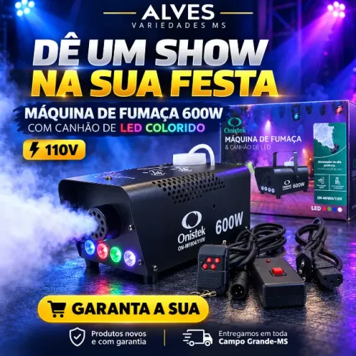 Máquina de Fumaça 600 Com Canhão de Led RGB