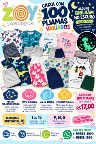 CAIXA COM 100 PIJAMAS INFANTIL/JUVENIL E ADULTO - R$ 17,00 CADA