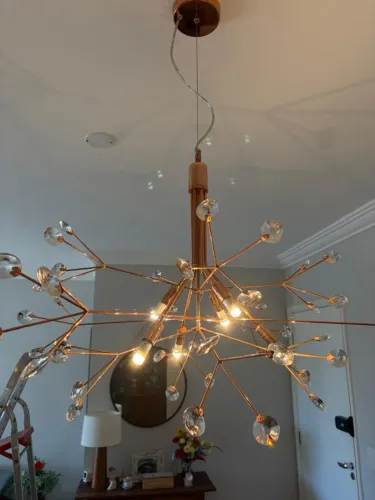 Lustre Pendente Sputnik Cristal Rose Gold - Sala de Jantar com 6 pontos de luz