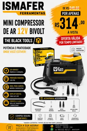 MINI COMPRESSOR DE AR 120W BIVOLT THE BLACK TOOLS - TMC1000