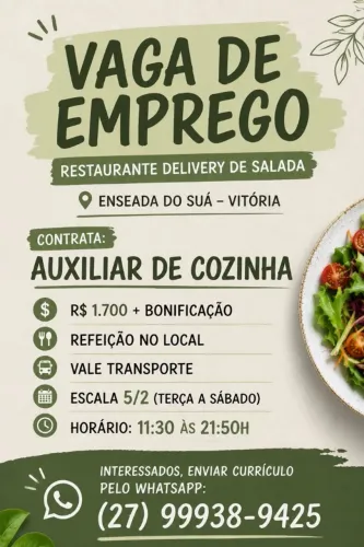 VAGA DE EMPREGO - AUXILIAR DE COZINHA