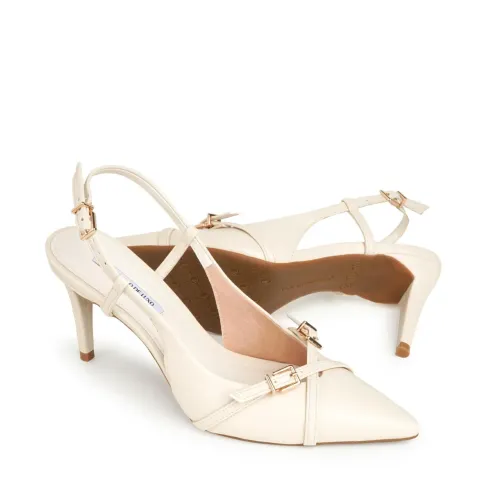 Salto Scarpin Nude Manteiga Slingback Salto Fino c/ Fivela 39