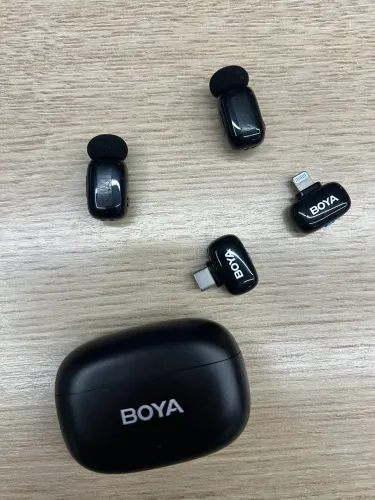 Microfone Lapela Boya Mini-14 USB-C Sem Fio Preto, Áudio Profissional Gravações e Lives,