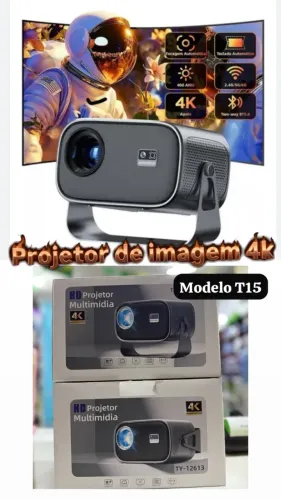 Mini Projetor Portátil T-15 com suporte a resolução 4K e sistema operacional Android 13