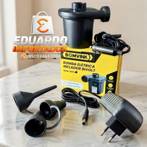 Bomba de Ar Elétrica Inflador, Esvaziar Bivolt + Válvulas, Tomada Carro (Completa)