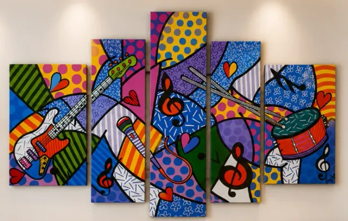 Quadro Abstrato Instrumental - 1,20/ 80 - 5 Peças - Pintado a mão! Mega Promoção.
