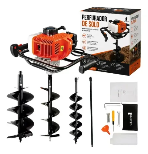Perfurador de Solo a Gasolina Allmind Profissional 2 Tempos com 3 Brocas e Extensor