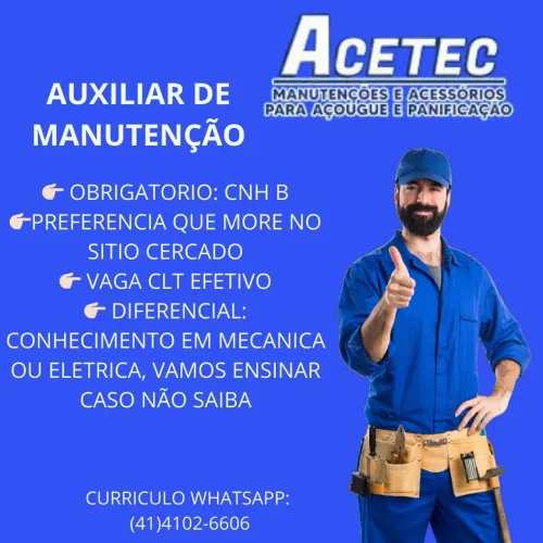 Temos vagas auxiliar técnico