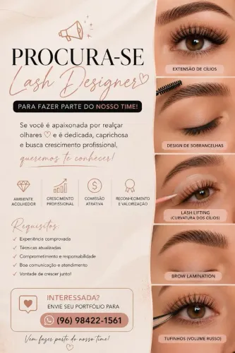 Vaga de designer de sobrancelha e cílios 