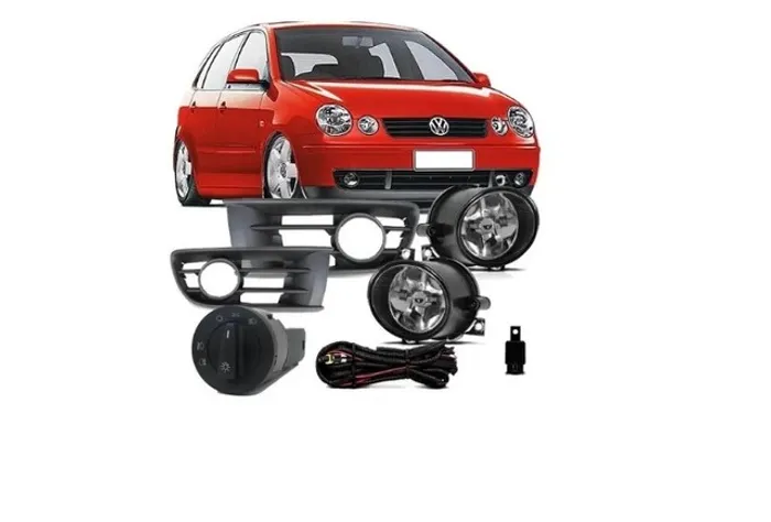 Kit Farol Milha Neblina Moldura Preta VW Polo 2003 a 2006 